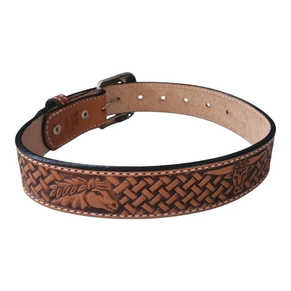 Tooled Leather Western Belt Made in Mexico | Size 18 | Basket Weave Design